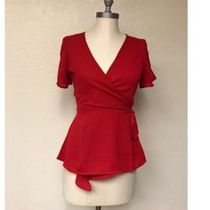 Red Wrap Blouse! Bought It On Poshmark New With Tags And I Ended Up Only Wearing It For An Hour! Perfect Condition Red Wrap Top, Wrap Blouse, Wrap Top, Lady In Red, Rust, Womens Tops, Tags, Red, Women Shopping