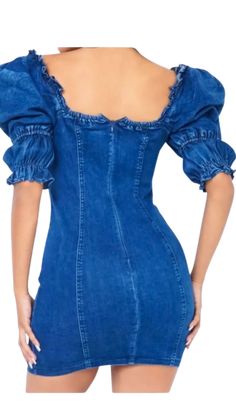 denim dress that fits like a glove-so stretchy and cute! Denim Dress, Bodycon Dress, Dresses, Quick Saves