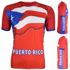 Thank you for shopping - JLGUSA Puerto Rico Fans Features: Puerto Rico Tee Jersey Cool Max Polyester PR T-Shirts NEW Puerto Rico T-shirt by JLGUSA Available in Black, Red, Royal Blue, White and Hot Pink 100% Polyester Short-Sleeve T-Shirts Puerto Rico flag Sublimated across the front Puerto Rico writing on the sides Adult Standard Fit GREAT VALUE - WITH FAST SHIPPING Please contact us if you have any question or concern we will be happy to assist you. We take pride in your order, you should expe Red Crew Neck T-shirt With Flag Print, Flag Print Crew Neck Tops For Sports Events, Red Sports T-shirt For Summer, Red Casual T-shirt With Flag Print, Casual Red T-shirt With Flag Print, Red Short Sleeve Top With Flag Print, Red Top With Sublimation Print And Short Sleeves, Red Crew Neck Top With Flag Print, Red Short Sleeve Top With Sublimation Print