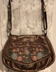 Vintage Fiore Bag brown soft Leather Embroidered sholder ajustable strap Hobo | eBay Brown Embroidered Satchel For Travel, Gold Embroidered Shoulder Bag, Brown Embellished Shoulder Bag For Everyday Use, Daily Use Brown Embroidered Satchel, Daily Use Embroidered Brown Satchel, Brown Embroidered Shoulder Bag, Brown Embroidered Satchel For Daily Use, Brown Embroidered Crossbody Shoulder Bag, Vintage Embroidered Leather Bags