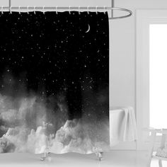 PRICES MAY VARY. Size - The standard size approximately 60"(W) x 72"(L) bathroom curtain, suitable for most bathtubs and shower stalls. Includes free 12 hooks and easy to install and slide. Material - New resin coating polyester water-repellent printed fabric keeps water slide of the fabric shower curtain. No liner required. It will not fade after even years use. Unique Design -vivid patterns, good choice for giving your bathroom a fresh look. Easy to clean - Machine washable in cold water. Do n Galaxy Bathroom, Black White Shower Curtain, Night Starry Sky, Universe Design, Solid Color Shower Curtain, Waffle Weave Shower Curtain, Fantasy Universe, Star Shower, Flower Shower Curtain