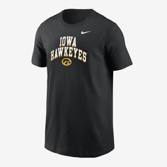 Show love for your school on game day and beyond in this classic Iowa T-shirt. Nike T-shirt With Logo Print For Game Day, Nike Pre-shrunk Fan Apparel T-shirt, Nike Graphic Print T-shirt For Game Day, Nike Fan Apparel T-shirt With Letter Print, Nike T-shirt With Letter Print For Fan Merchandise, Nike T-shirt With Letter Print For Fans, Nike College Fan Apparel T-shirt, Nike Sports Fan T-shirt For Fan Merchandise, Collegiate T-shirt With University Logo For Game Day