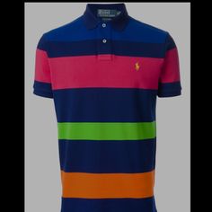 Striped Multicolor Short Sleeve Polo Shirt. Casual Blue Color Block Shirt, Summer Color Block Polo Collar Shirt, Multicolor Collared Color Block Tops, Blue Color Block Polo Shirt, Fitted Multicolor Polo Shirt, Multicolor Short Sleeve Shirt With Color Block, Multicolor Summer Polo Shirt, Fitted Blue Color Block Shirt, Fitted Pink Polo Collar T-shirt