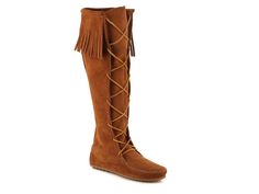 Minnetonka Lace Up Fringe Boot - Free Shipping | DSW Tall Lace Up Boots, Fringe Boots, Western Boot, Active Wear Outfits, Sneaker Brands, Sneakers Boots, Tall Boots, Western Boots, Lace Up Boots