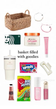 the contents of a basket filled with goodies