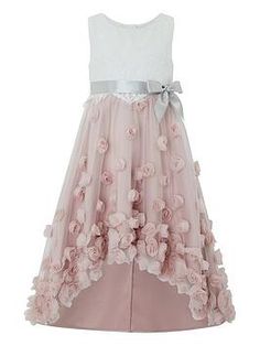 Bridesmaid Dresses Children, Girls Bridesmaid Dresses, Grey Ribbon, Princess Style, Lace Bodice, Pink Satin