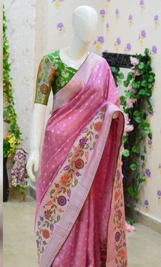 Do you want to look Pretty and Fancy ? then this saree is the one for you❤️💯  🪷🪷 Beautiful premium quality paithani silk saree paired up with pretty banarasi blouse.  ready to wear designer blouse fit to 32 to 46 size  saree done with fall, pico and fancy tussels  Multiple pieces available on order  plz contact seller for availability 🪷🪷 Designer Handloom Paithani Silk Pre-draped Saree, Paithani Silk Pre-draped Saree, Pink Dola Silk Handloom Blouse Piece, Pink Handloom Dola Silk Blouse Piece, Pink Handloom Dola Silk Lehenga, Pink Handloom Dola Silk Pre-draped Saree, Designer Paithani Silk Saree, Designer Handloom Paithani Silk Saree, Semi-stitched Paithani Silk Saree