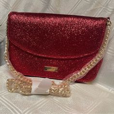 Still In Plastic / Excellent Condition/ Parfums Bag/ Never Used / Red Glitter Bag / Nwot Red Crossbody Shoulder Bag For Party, Red Shoulder Bag With Removable Pouch For Party, Red Pouch Shoulder Bag For Party, Red Party Shoulder Bag With Detachable Strap, Sparkle Purse, Glitter Bag, Red Purse, Red Purses, Red Glitter