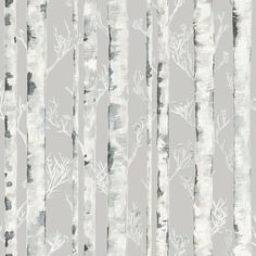 a grey and white wallpaper with trees on it