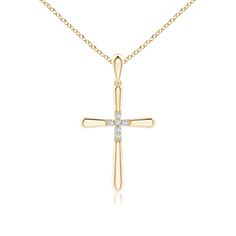 Show your love and commitment to God with this gorgeous fluted cross pendant in 14k yellow gold. It has a polished finish and displays a slightly tapered design. Glittering diamonds form a cross at the center of the pendant. Commitment To God, Diamond Cross Pendants, A Cross, Cross Pendant Necklace, Fine Jewellery Necklace, Cross Pendant, Prong Setting, Colored Diamonds, Natural Diamonds