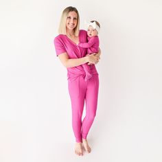 Whether you are running errands or lounging around the house, our women's short sleeve loungewear set will be the new staple in your everyday closet. The short-sleeve design features a snap closure for easy nursing. Lightweight and made with soft viscose from bamboo, this cool and comfy set can be rocked solo or matching the fam. Features: 2-piece set includes short sleeve top and jogger-style pants Nursing friendly top with deep v-neckline & snap button closure Elastic waistband with adjustable