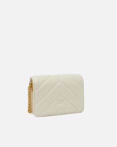 Mini Love Bag Click in quilted Nappa leather with large chevron motif. The concealed press-stud fastening is embellished with the iconic antique gold-electroplated metal Love Birds Diamond Cut buckle with cut-out effect. The accessory boasts a microsuede-lined interior, complete with a zipped centre divider pocket and leather slip pocket. The shoulder strap combines the classic round-link chain with a practical, adjustable leather pad. Activate your PINKO bag: verify the authenticity of your pro Luxury Envelope Bag With Gold-tone Hardware, High-end White Shoulder Bag With Gold-tone Hardware, Luxury On-the-go Shoulder Bag With Gold-tone Hardware, Luxury Pink Bags With Gold-tone Hardware, White Shoulder Bag With Gold-tone Hardware And Double Handle, Mini Love, Calf Length Skirts, Bag Icon, Belt Purse