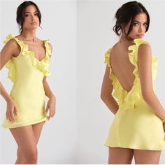 New Without Tags! Only Flaw Is A Very Tiny Mark On Strap That I Think Would Come Out With Dry Cleaning And Is Hidden Under A Ruffle. Birthday Dresses Ideas, Mini Ruffle Dress, Chic Dress Classy, Buttercup Yellow, House Of Cb Dresses, Looks Party, House Of Cb, Ruffle Mini Dress, Hoco Dresses