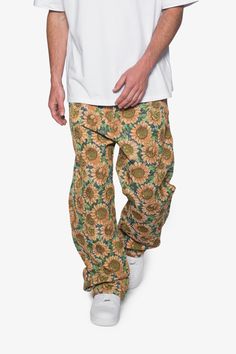 the Ultra Baggy Sunflower Pants are designed with a new oversized ultra baggy fit, constructed with a cotton based material to emulate vintage curtains with a sunflower graphic design details ultra baggy fit throughout 100% cotton extended inseam model is 6’1, 140 lbs and wears a size 30 Nylon Pants, Vintage Curtains, Denim Patchwork, Baggy Fits, Cargo Shorts, Denim Wash, Cargo Pants, Short Tops, Black Pants