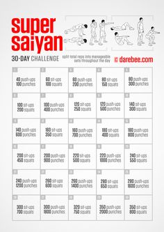 the super saiyan 30 - day challenge is shown in red and white with an image of