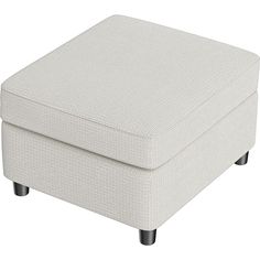 a white ottoman with black legs on a white background