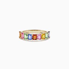 Effy Watercolors 14K Yellow Gold Multi Sapphire Ring, 2.22 TCW Multicolor Emerald Cut Fine Jewelry Rings, Multicolor Sapphire Ring In 14k Gold, Multicolor 14k Gold Fine Jewelry Rings, Multicolor Baguette Cut Ring For Anniversary, Multicolor Multi-stone Baguette Cut Rings, Multicolor Baguette Cut Fine Jewelry Rings, Multicolor Gemstone Baguette Cut Rings, Multicolor Gemstone Rings With Baguette Cut, Multicolor Baguette Cut Gemstone Rings