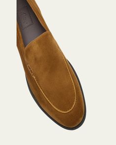 Brioni "Journey" loafers in suede    Flat heel    Round apron toe    Logo accent on the side    Branded rubber outsole    Slipon style    Made in Italy Formal Suede Slip-ons With Almond Toe, Semi-formal Suede Tassel Loafers With Round Toe, Semi-formal Suede Dress Shoes With Almond Toe, Wingtip Suede Loafers For Business, Suede Loafers With Brogue Detailing And Almond Toe, Suede Almond Toe Loafers With Brogue Detailing, Semi-formal Suede Leather Shoes With Rubber Sole, Semi-formal Slip-on Suede Leather Shoes, Suede Brogue Slip-on Dress Shoes