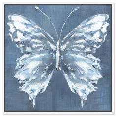 a painting of a white butterfly on a blue background