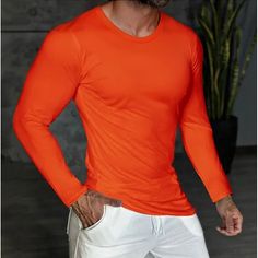 Season:Spring   Fall; Fabric:Polyester; Sleeve Length:Long Sleeve; Look After Me:Washable,Machine wash; Gender:Men's; Style:Fashion,Designer,Basic; Elasticity:Micro-elastic; Tops Type:Tee Top,T shirt Tee; Occasion:Vacation,Casual Daily,Going out,Street; Age Group:Adults; Fit Type:Regular Fit; Pattern:Plain; Neckline:V Neck; Front page:FF; Listing Date:08/23/2023; Bust:; Length: Spring Solid Color Workout Tops, Casual Plain Orange Tops, Casual Orange Plain Tops, Casual Workout Orange Tops, Casual Orange Workout Tops, Casual Workout Tops In Orange, Fitted Orange Solid Color Top, Plain Long Sleeve T-shirt For Summer, Long Sleeve Plain T-shirt For Summer