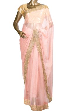 This elegant blush pink Saree sparkles under the lights! Featuring a shimmer net fabric and a zari and stone embroidery border, its a very versatile outfit for all occasions!Fabric: Shimmer NetEmbroidery: Zari, Stone Blush Pink Saree, Baby Pink Saree, Stone Embroidery, Blouse Size Chart, Embroidery Border, Net Fabric, Versatile Outfits, Under The Lights, Gold Stone