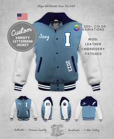 Custom Varsity Letterman Jacket White Leather & Columbia Wool Zipper Hood Authentic LetterCustom® Ha Letterman Jacket Pictures, Prom Jacket, Dance Jackets, Senior Jackets, Letter Jacket, Varsity Jacket Women, Varsity Letterman Jackets, Letterman Jackets, Western Outfits Women