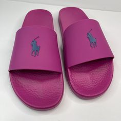 New Polo Ralph Lauren Classic Pool Slide Sandals Vivid Pink W/ Blue Pony Size 14 New No Box Message Me If You Have Any Questions Trendy Pink Beach Slippers, Trendy Pink Slippers For Beach, Pink Round Toe Slippers For Summer, Trendy Pink Slippers For The Beach, Summer Open Toe Pink Slippers, Summer Pink Open Toe Slippers, Pink Open Toe Slippers For Summer, Pink Open Toe Slippers For Spring, Purple Round Toe Slides For Spring