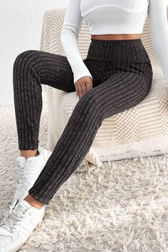 Experience the ultimate comfort and style in our Black Wide Waistband Ribbed Textured Knit Leggings! Designed with a high waist for a flattering, skinny fit, they're easy to slip on and provide a comfortable, elastic fit. The ribbed knit fabric adds texture and fashion-forward appeal, making them a favorite among all ages. Take your wardrobe to the next level with these must-have leggings! Shop now! Material: 95% Polyester, 5% Elastane Designer Leggings, Textured Leggings, Legging Outfits, High Waist Leggings, Stretchy Leggings, Ribbed Leggings, Knit Leggings, Leggings Casual, Plus Size Kleidung