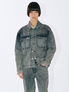 Editor's notesEZIO's trendy and casual denim jacket is made of Snow-washed denim expressing vintage mood.- Button closure- Pocket details- Semi cropped length- Overfit silhouette- Snow-washed denim fabricMeasurements(in.)95/100/105- Total length: 25.59 / 26.37 / 27.16 in.- Shoulder: 20.86 / 21.65 / 22.44 in.- Chest: 24.21 / 25.19 / 26.18 in.- Sleeve: 24.29 / 24.80 / 25.31 in.Model info - Man: Height 6'03 Woman: 5'80 Fitting size 105Composition & Care- 100% Cotton- Please check the care label Acid Wash Cotton Button-up Outerwear, Fall Medium Wash Rigid Denim Jacket, Spring Dark Wash Rigid Denim Jacket, Relaxed Fit Long Sleeve Denim Jacket In Rigid Denim, Relaxed Fit Rigid Denim Jacket With Pockets, Relaxed Fit Long Sleeve Rigid Denim Jacket, Spring Rigid Denim Outerwear With Pockets, Spring Relaxed Fit Rigid Denim Outerwear, Oversized Washed Black Jeans For Spring