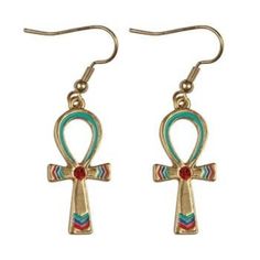 Ankh Earrings - Magick Magick.com Symbolic Nickel-free Plug Earrings As Gift, Symbolic Nickel-free Plug Earrings For Gifts, Multicolor Brass Drop Earrings, Nickel Free Bronze Jewelry, Symbolic Nickel-free Teardrop Jewelry, Symbolic Drop Earrings, Elegant Ankh-shaped Metal Jewelry, Symbolic Festival Jewelry, Vintage Festival Drop Earrings