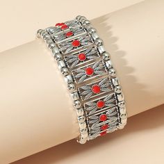 Material: Alloy Fashion Element: Auspicious Pattern Style: Ethnic Style Vintage Beaded Bracelet, Latest Bracelets, Rose Vintage, Personalized Bracelets, Vacation Style, Shein Style, Ethnic Fashion, Fashion Bracelets, Beaded Bracelet