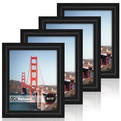 three framed photographs of the golden gate bridge