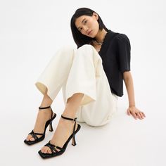 Our polished Heritage C Plaque adds an iconic touch to this strappy smooth leather Kelsey sandal. Finished with an ankle-wrap buckle closure the square-toe warm weather style features a leg-lengthening sculpted heel and a padded footbed for day-to-night comfort. | Coach Kelsey Sandal - Women's Size 6 - Black