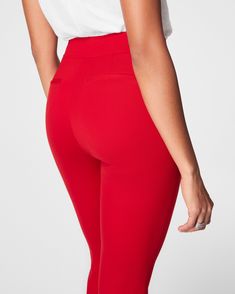 This smoothing pant comes in our premium ponte fabric with targeted compression built in, powered by SPANX CoreSure Tech™. With comfortable 4-way stretch and a high rise waist, this slim straight pant will have you feeling smooth from tummy to thigh, and oh-so-comfortable throughout the leg. No zippers, no buttons, and no pockets (so no bulk!) at the hips—all for the ultimate smoothing effect. | Spanx Women's SPANXsmooth PerfectFit Ponte Slim Straight Pant High Rise Compressive Elastane Pants, Stretch Pants With Contoured Waistband, Micro-elastic Elastane Pants With Contoured Waistband, High Stretch Elastane Pants With Contoured Waistband, High Rise Pants With 4-way Stretch And Contoured Waistband, High Rise Pants With Contoured Waistband And 4-way Stretch, Compressive Elastane Leggings For Work, High Waist Elastane Leggings With 4-way Stretch, High Rise Elastane Athleisure Pants