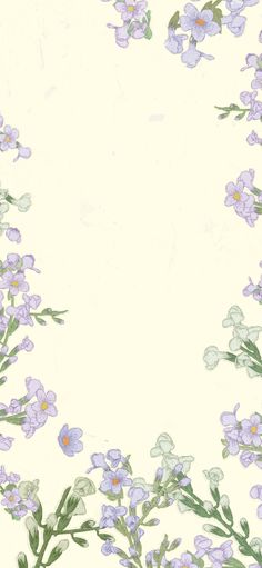 an image of purple flowers with green leaves in the middle on a white paper background