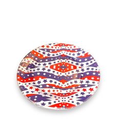 a red, white and blue plate with stars on it