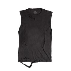 Thrasher Tank - Black | Other | Wolf & Badger Distressed Crew Neck Muscle Tee For Streetwear, Distressed Cotton Muscle Tee With Crew Neck, Black Distressed Crew Neck Tank Top, Fitted Distressed Cotton Tank Top, Distressed Fitted Cotton Tank Top, Distressed Sleeveless Top For Streetwear, Crew Neck Cotton Tank Top With Distressed Detail, Distressed Cotton Tank Top With Crew Neck, Distressed Cotton Crew Neck Tank Top