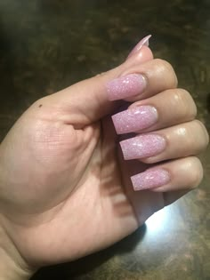 Light Clear Pink Nails Acrylics, Soft Pink Nails With Glitter Sparkle, Pink Matte Glitter Nails, Cute Pink Nails With Glitter, Soft Pink Nails With Glitter Accent, Plain Glitter Acrylic Nails, Basic Pink Nails With Glitter, Short Square Acrylic Nails Pink Glitter, Pink Nails W Glitter