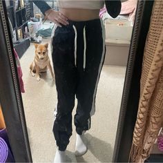 Nwt Playboy By Pacsun Tracksuit Pants Black With White Stripe Down The Side, Elastic Waistband With Drawstring Size S Would Fit Size 2-4! They’re A Little Long On Me But I’m 5’2” Sporty Black Parachute Pants For Summer, Black Parachute Pants For Summer Loungewear, Black Summer Parachute Pants For Loungewear, Swishy Pants, Tracksuit Pants, Pants Color, Pants Black, Pacsun, Track Pants