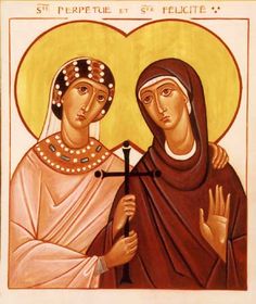 an icon with two women holding a cross