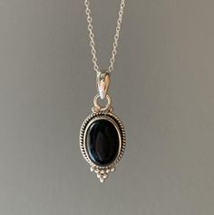 Sterling silver oval black onyx necklace Plain Silver Rings, Necklace Gift Box, Healing Stones Necklace, Black Onyx Necklace, Round Necklace, Onyx Necklace, Pretty Necklaces, Black Pendant, Moonstone Necklace