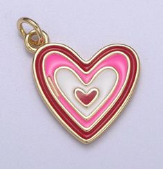 14k Gold Filled Pink Enamel Layer Heart Charm Colorful Love Pendant Size: 22m mx 16.6mm Gold Filled and enamel Charms can be added to our Charms Necklacesor purchase on their own to be worn with your necklace. all charms purchased individually are mounted on 5 mm 20g jump ring SKU: N-305-CL Pink Heart Charm For Mother's Day, Double Heart Enamel Jewelry For Gifts, Pink Heart Charms For Mother's Day, Heart-shaped Enamel Charms Necklaces, Heart-shaped Enamel Charms Necklace, Pink Heart Charm Necklace For Valentine's Day, Red Enamel Charm Necklaces For Gifts, Red Enamel Jewelry With Charms, Cute Charms For Valentine's Day Gift