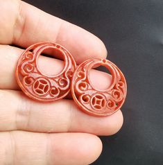 "2pcs,Hollow Flower Donut circle carving orange red Jade stone pendant,earring bead,Amulet for making handmade Necklace Jewelry,gift woman 1.Material: orange red jade stone 2.Size of bead: approx 26mmx2mm in size.  blessing and protect pendant，Safe and smooth, go well ; go smoothly,Flowers bloom, wealth and honor，The best gift for your friends or family. 3 , this price is 2beads, 4. fit make earring /brooch/pendant/necklace etc jewelry, 5.If you have speical requests, I'll be happy to do it for Jade Amulet Necklaces With Round Beads, Orange Jade Jewelry Gift, Handmade Jade Amulet Jewelry, Handmade Flower-shaped Jade Necklaces, Carved Round Jade Jewelry, Jade Stone, How To Make Earrings, Pendant Earrings, Stone Pendants