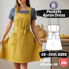 the apron dress sewing pattern is easy to sew and includes an adjustable neckline