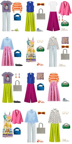 Bright Colored Outfits, Colorful Wardrobe, Colour Combinations Fashion, Summer Capsule, Summer Capsule Wardrobe, Mode Casual, Wardrobe Outfits, Fashion Capsule