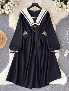 Preppy, big lapels, slim mid-length dress, little black dress,cute dressMaterial:blendedStyle:cuteColor:as pictureFeatures:preppySize:(cm):,M,L,XL,2XL,3XL,4XL 1inch=2.54cm,1cm=0.39inchM:length:107,bust:98,weight:42kg-55kg&ltp&gtL:length:108,bust:102,weight:55kg-62kg&lt/p&gt&ltbr/&gt&ltp&gtXL:length:109,bust:106,weight:62kg-70kg&lt/p&gt&ltbr/&gt&ltp&gt2XL:length:110,bust:110,weight:70kg-77kg&lt/p&gt&ltbr/&gt&ltp&gt3XL:length:111,bust:114,weight:77kg-87kg&lt/p&gt&ltbr/&gt&ltp&gt4XL:length:112,bust Black Dress Cute, Oc Fashion, Amazing Outfits, Mid Length Dresses, Cute Dress, Dress Materials, Mid Length, Cosplay Costumes, Cute Dresses