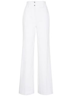 Classic White High-waisted Wide Leg Pants, Classic High Rise Wide Leg Pants, Mid-rise White Pants With Belt Loops, White Straight Leg Jeans With Belt Loops, Elegant Straight Leg Jeans With Pockets, White High Waist Elastane Pants, High Waist White Elastane Pants, Elegant High Rise Jeans, Elegant Wide Leg Spring Jeans