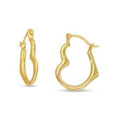 Simple and cute, these tilted heart hoop earrings make creating a feminine look easy. Fashioned in 14K gold Each earring features a tilted heart-shaped hoop. These earrings secure with latch backs. 14k Gold Hoop Earrings With Heart Charm, Heart-shaped Yellow Gold Hoop Earrings For Everyday, Everyday Heart-shaped Hoop Earrings In Yellow Gold, Yellow Gold Heart Hoop Earrings For Everyday, Yellow Gold Open Heart Huggie Earrings, 14k Yellow Gold Hoop Heart Earrings, Everyday Heart-shaped Yellow Gold Hoop Earrings, Cupcake Jewelry, Heart Hoop Earrings