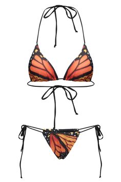 Butterfly Wing Print Bikini Set, aesthetic bikini, cute swimwear boogzel clothing Adjustable T-back Swimwear For Festivals, Orange Adjustable Triangle Top Swimwear, Multicolor Triangle Swimwear For Summer, Black String Tie Swimwear For Summer, Triangle Beachwear Swimwear For Festival, Adjustable Triangle Swimwear For Festival, Adjustable Triangle Swimwear For Pool, Summer Festival Swimwear With String Tie, Summer T-back Swimwear With String Tie