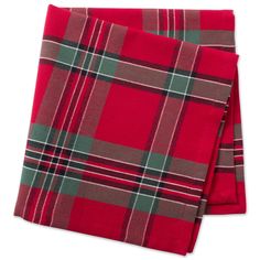 two red and green plaid napkins sitting on top of each other